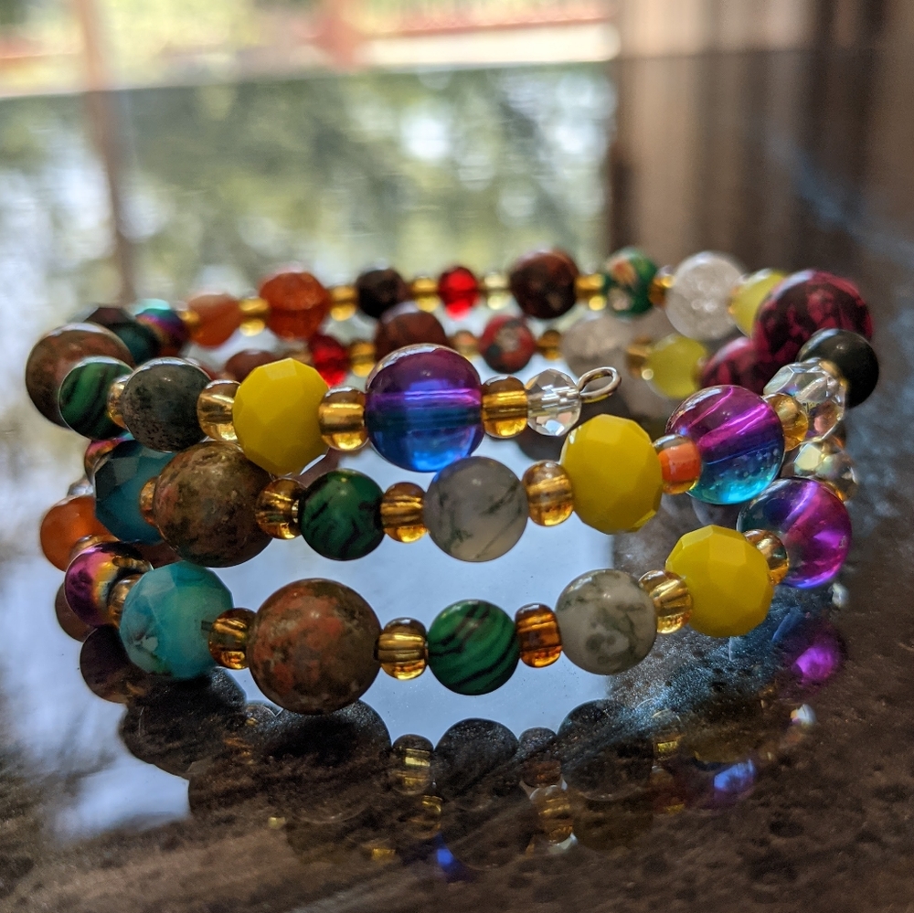 NEW Howlite Unakite Crystals Gemstone Energy Bracelet Handmade Cute Sparkly - Picture 15 of 17
